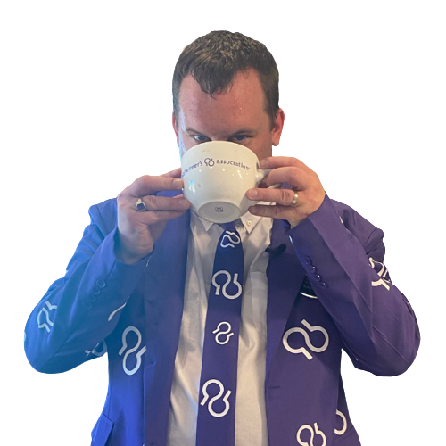 Drinking coffee in my suit